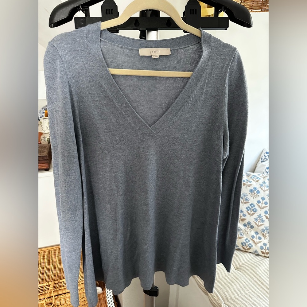 LOFT Women's slate blue V-Neck sweater
